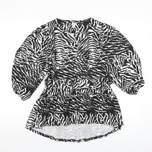River Island Womens Black Animal Print Polyester Basic T-Shirt Size 10 Round Neck