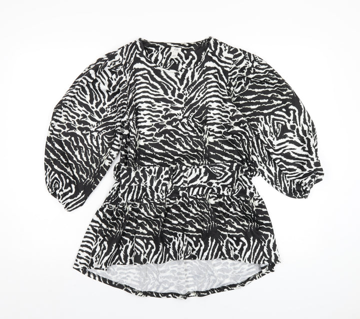 River Island Womens Black Animal Print Polyester Basic T-Shirt Size 10 Round Neck