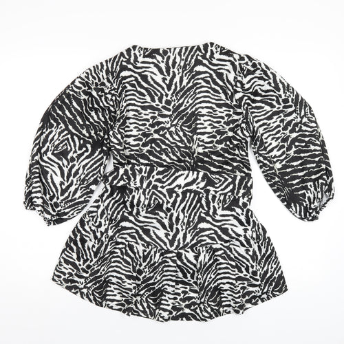 River Island Womens Black Animal Print Polyester Basic T-Shirt Size 10 Round Neck