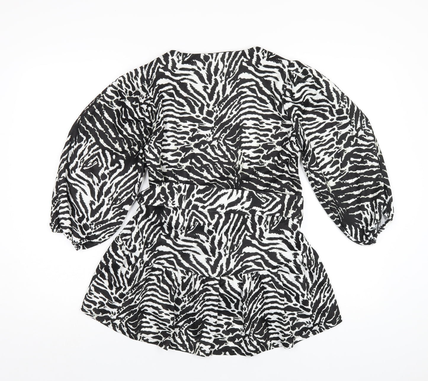 River Island Womens Black Animal Print Polyester Basic T-Shirt Size 10 Round Neck