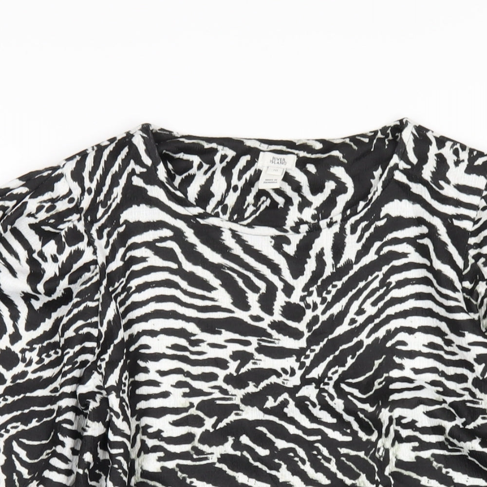 River Island Womens Black Animal Print Polyester Basic T-Shirt Size 10 Round Neck