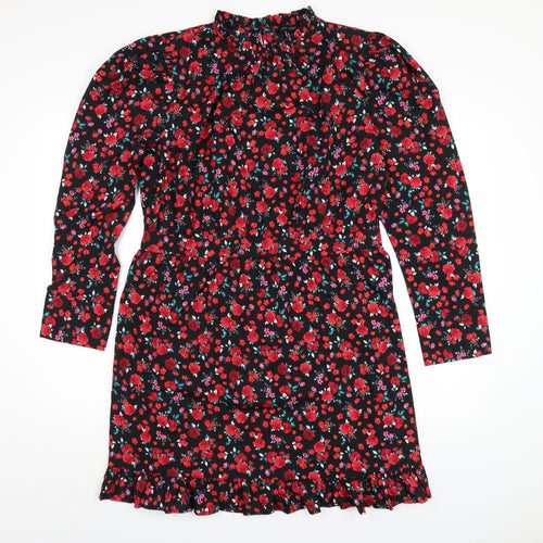 New Look Womens Red Floral Polyester A-Line Size 18 Round Neck Button