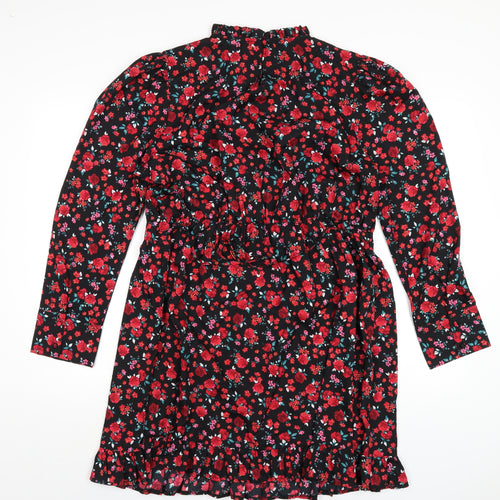 New Look Womens Red Floral Polyester A-Line Size 18 Round Neck Button