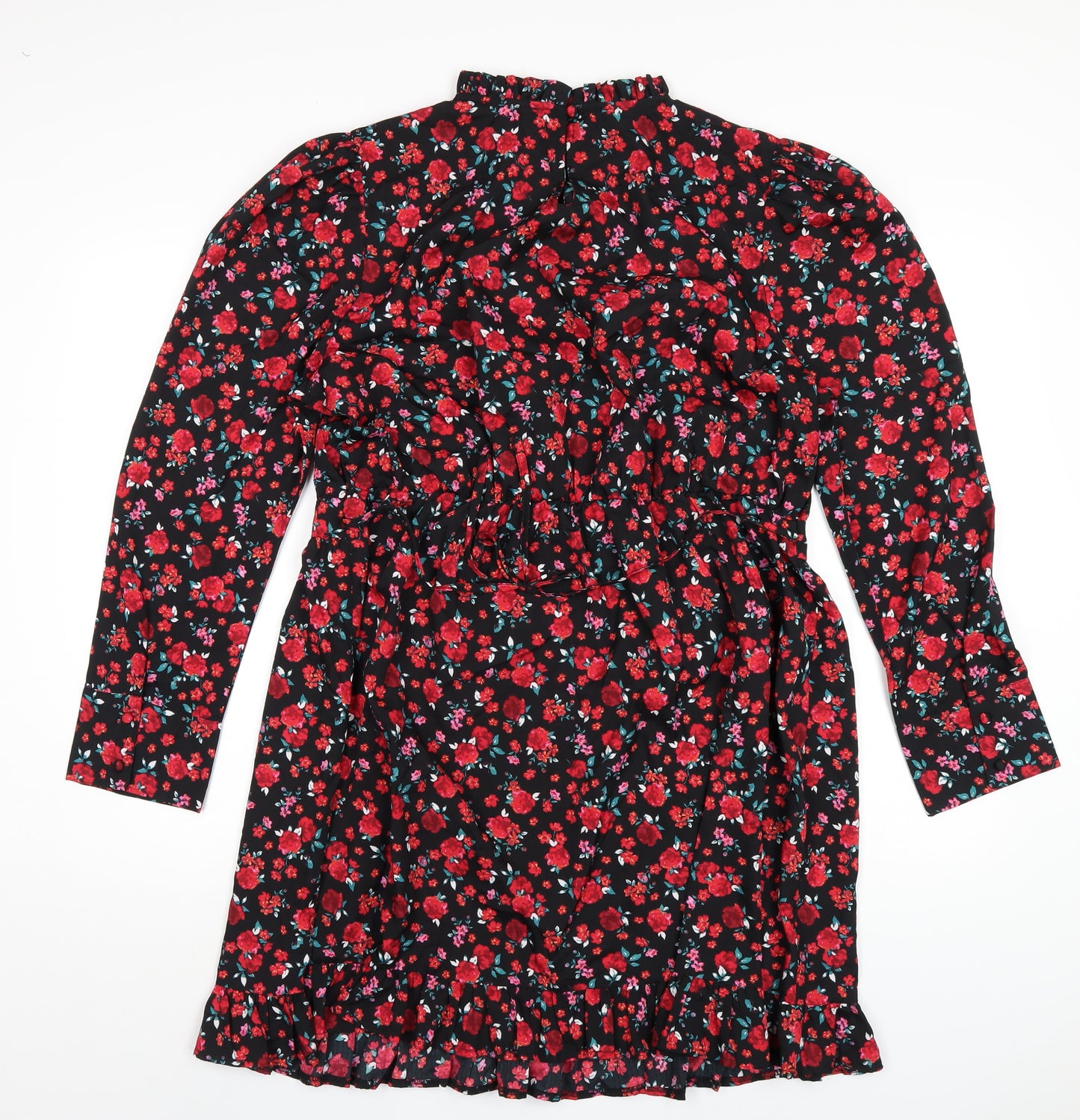 New Look Womens Red Floral Polyester A-Line Size 18 Round Neck Button