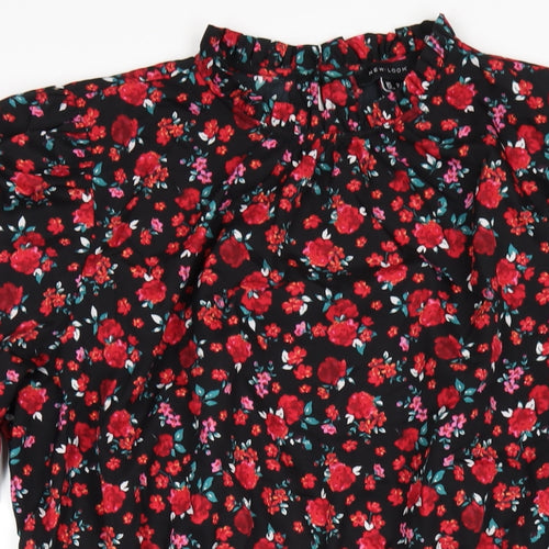 New Look Womens Red Floral Polyester A-Line Size 18 Round Neck Button