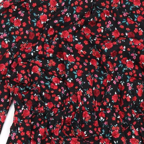 New Look Womens Red Floral Polyester A-Line Size 18 Round Neck Button