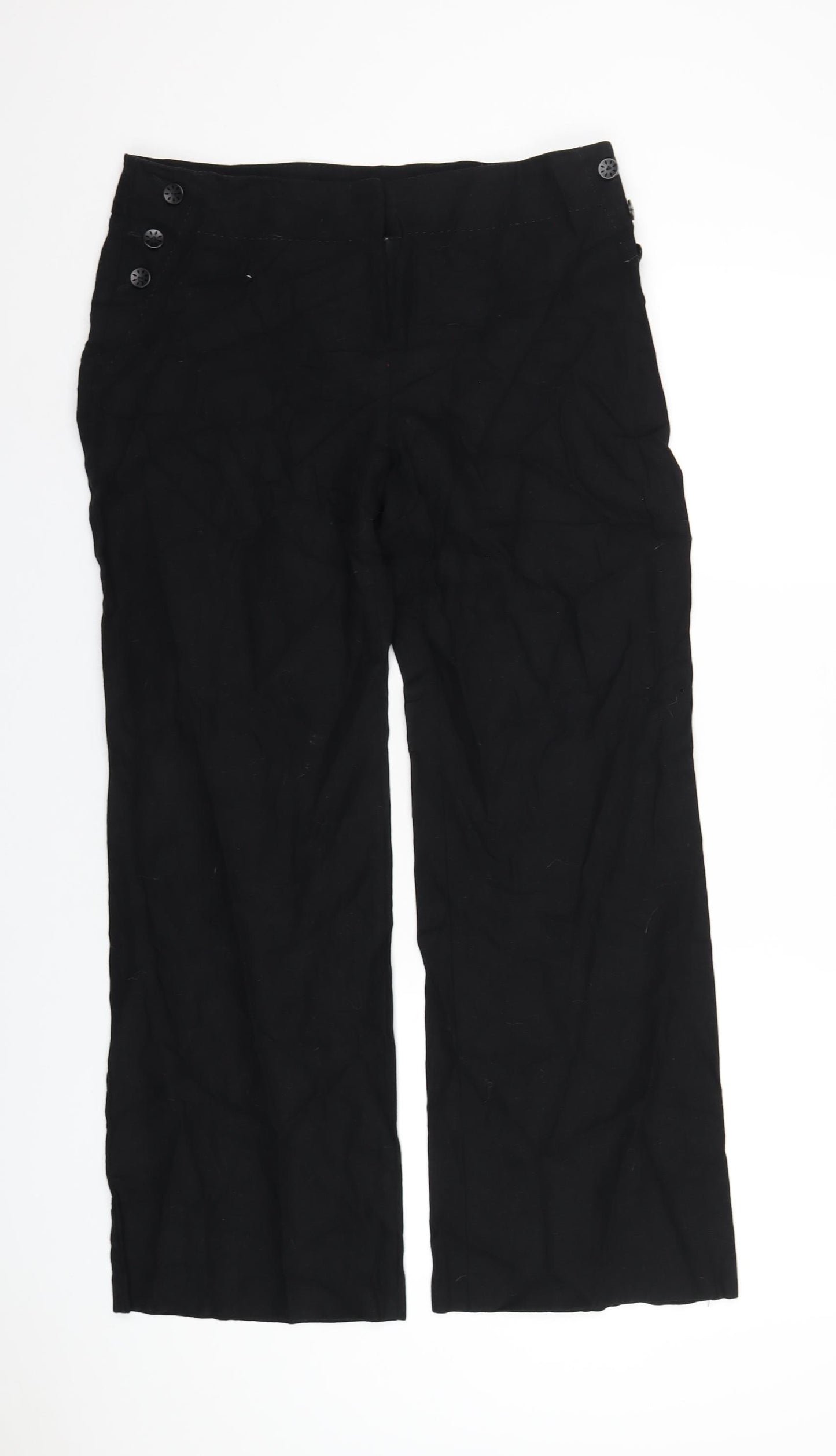 Marks and Spencer Womens Black Linen Trousers Size 14 L29 in Regular Zip