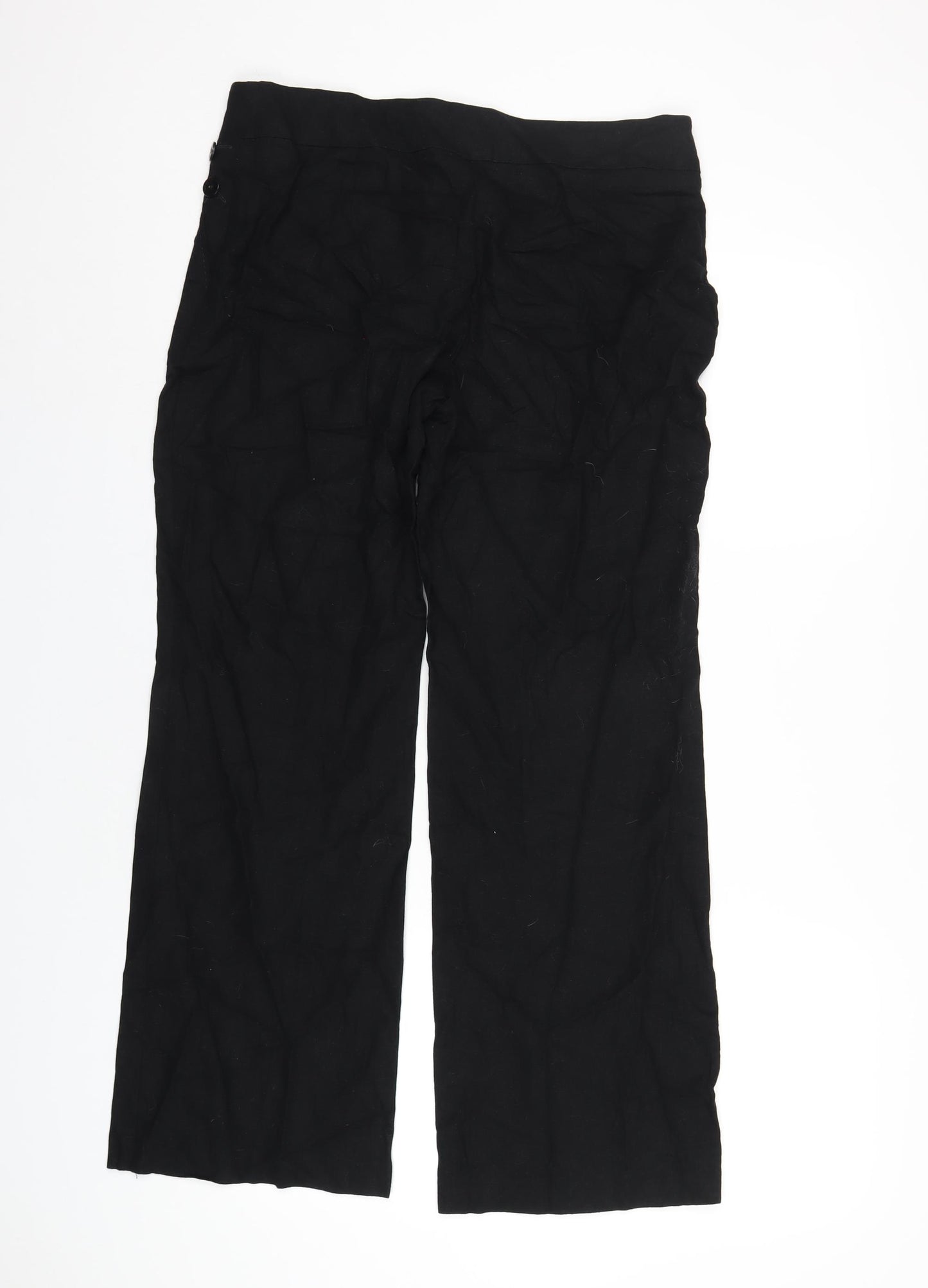 Marks and Spencer Womens Black Linen Trousers Size 14 L29 in Regular Zip