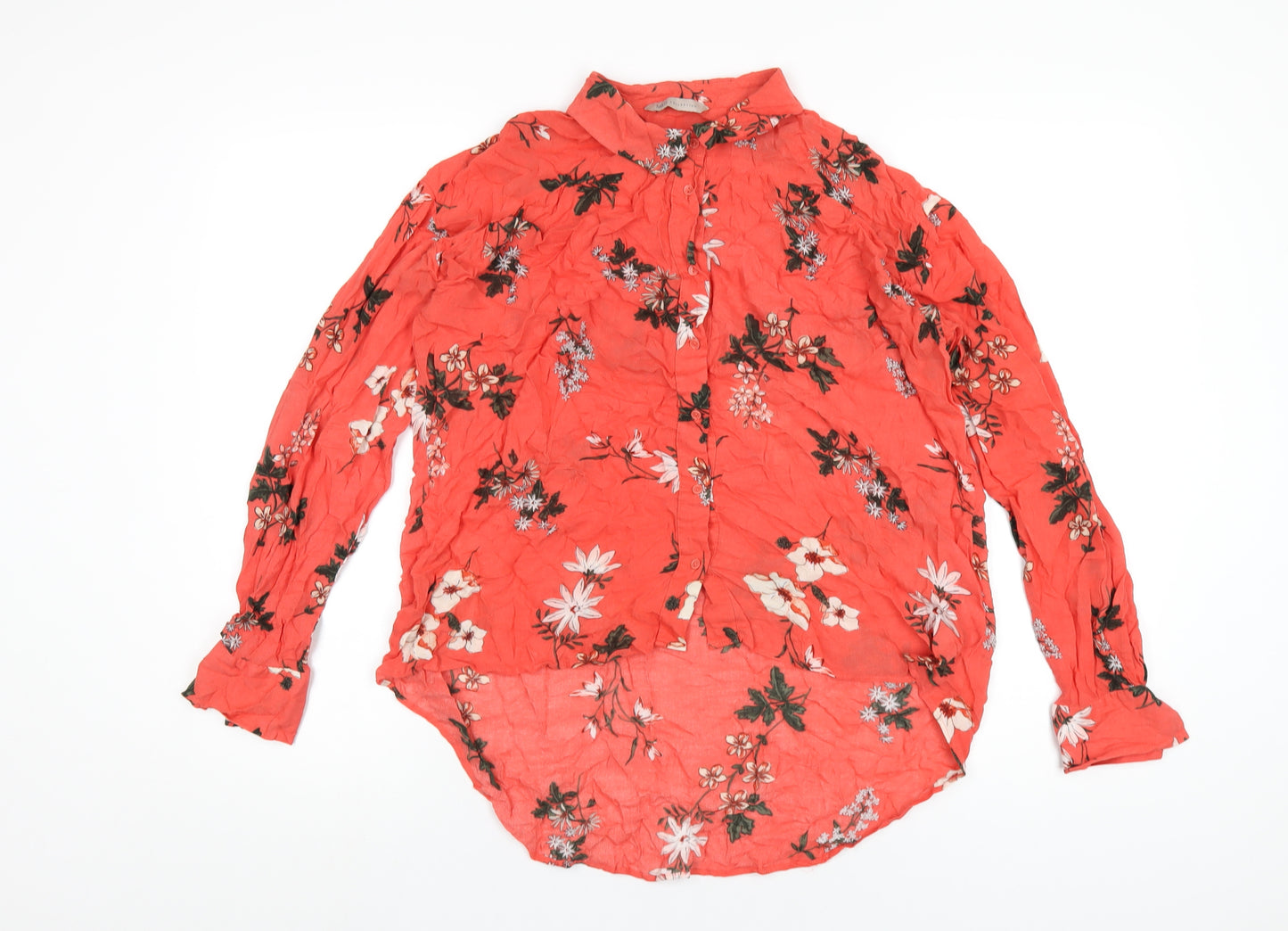 Marks and Spencer Womens Red Floral Viscose Basic Button-Up Size 10 Collared