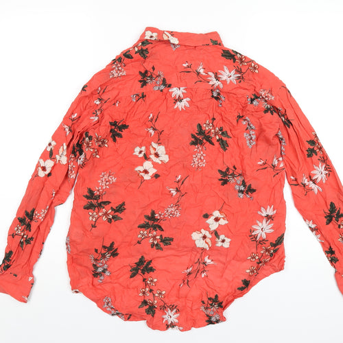 Marks and Spencer Womens Red Floral Viscose Basic Button-Up Size 10 Collared