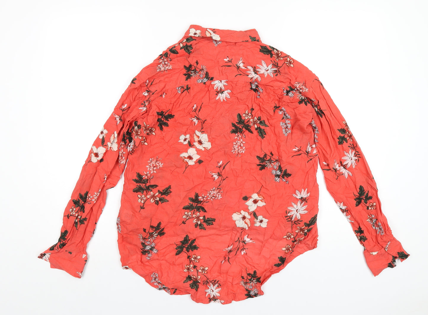 Marks and Spencer Womens Red Floral Viscose Basic Button-Up Size 10 Collared