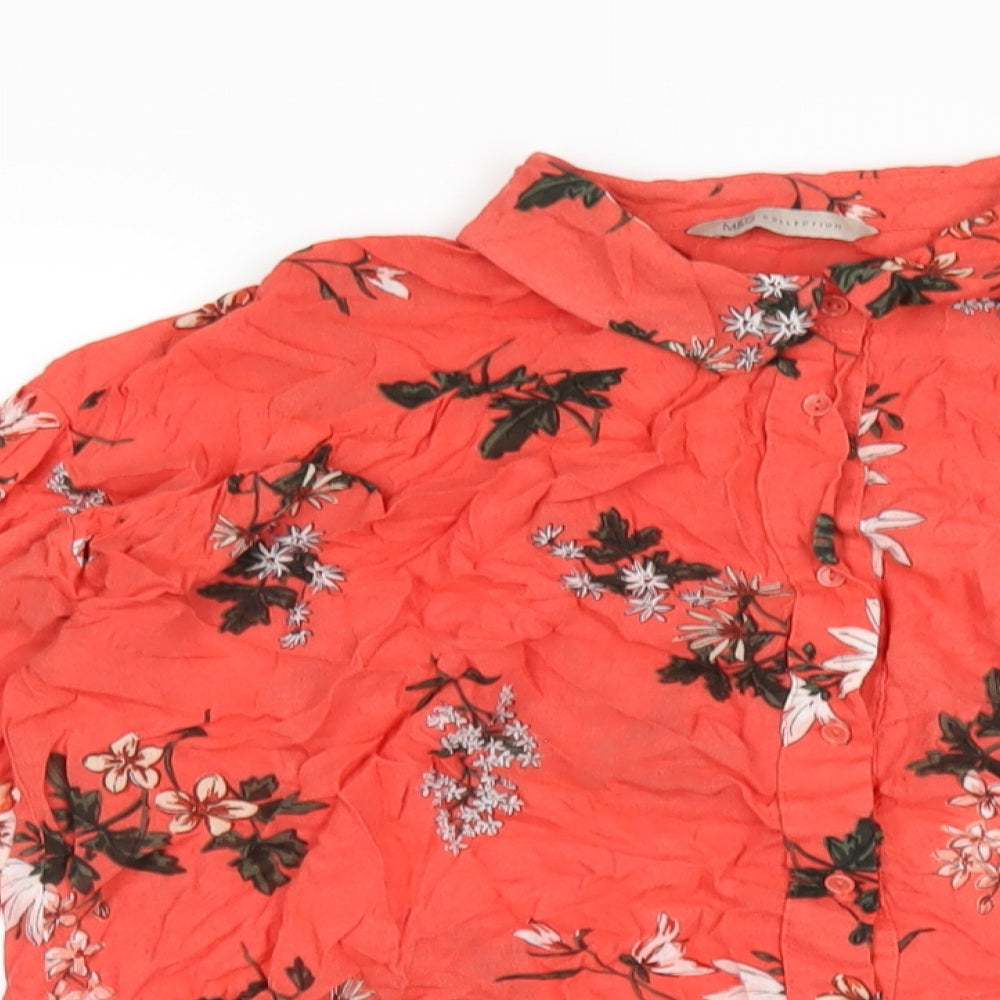Marks and Spencer Womens Red Floral Viscose Basic Button-Up Size 10 Collared