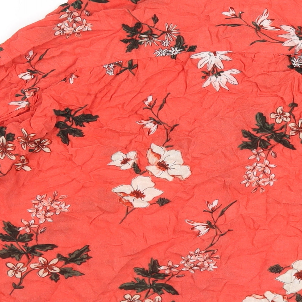 Marks and Spencer Womens Red Floral Viscose Basic Button-Up Size 10 Collared