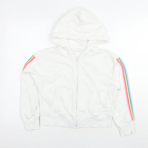 Gap Girls White Cotton Full Zip Hoodie Size 10 Years Zip