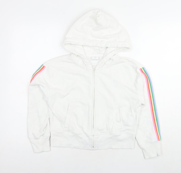 Gap Girls White Cotton Full Zip Hoodie Size 10 Years Zip