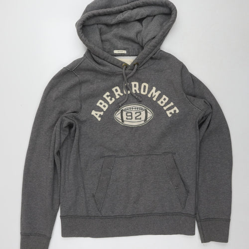 Abercrombie & Fitch Mens Grey Cotton Pullover Hoodie Size L - Logo