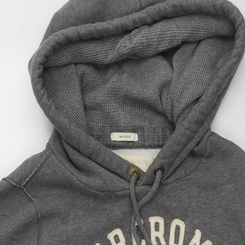 Abercrombie & Fitch Mens Grey Cotton Pullover Hoodie Size L - Logo