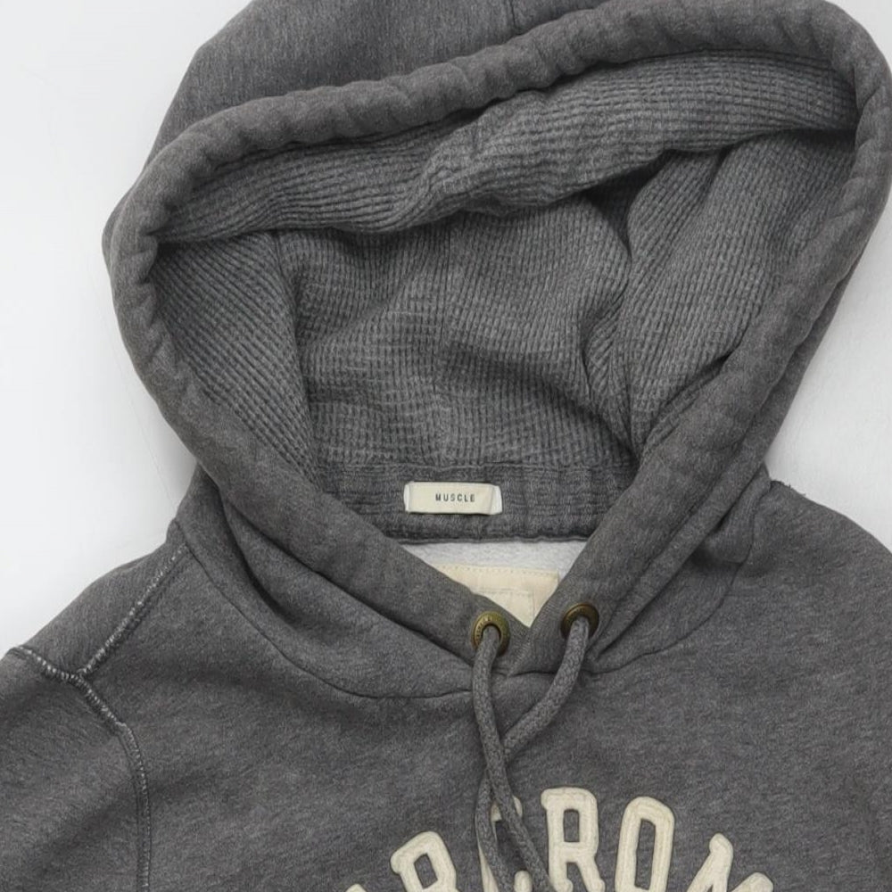 Abercrombie & Fitch Mens Grey Cotton Pullover Hoodie Size L - Logo
