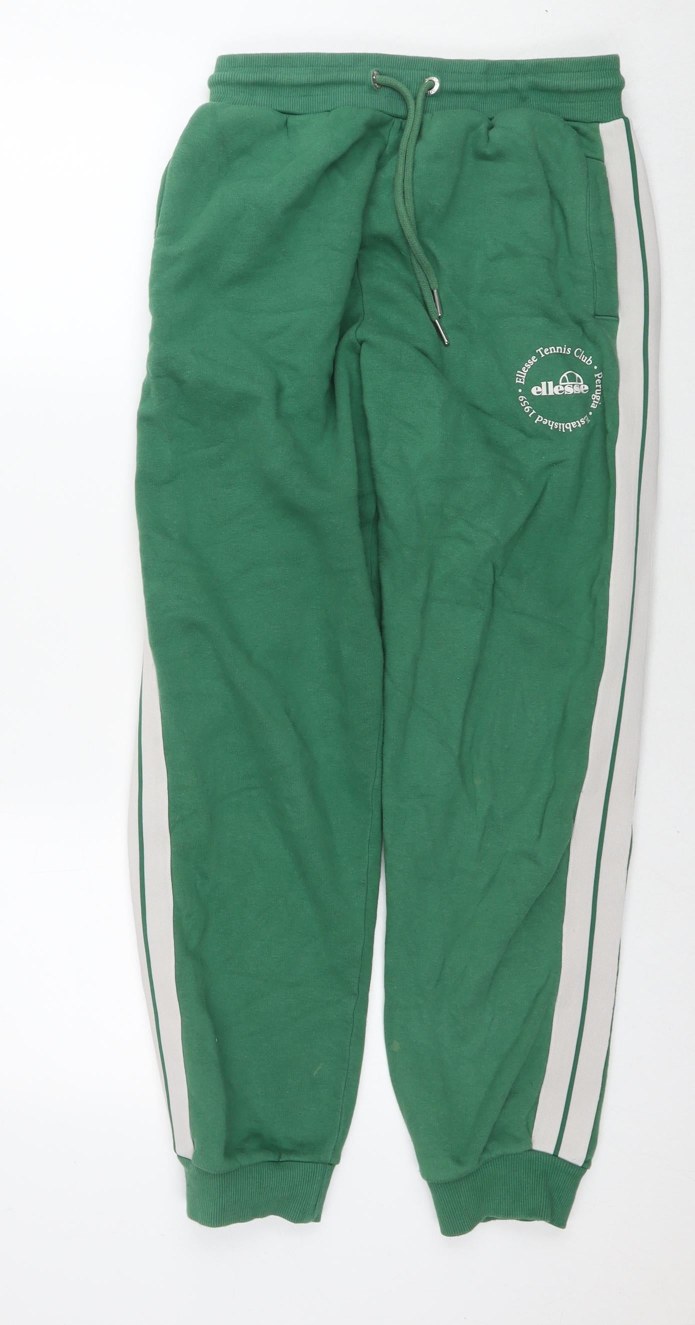 ellesse Womens Green Cotton Jogger Trousers Size M L28 in Regular Drawstring