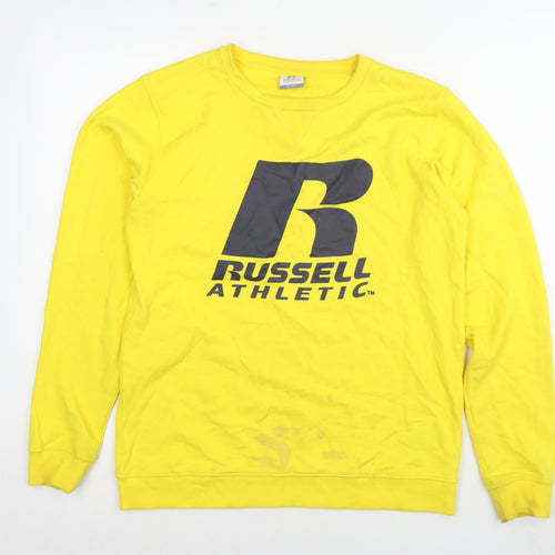 Russell Athletic Boys Yellow Cotton Pullover Sweatshirt Size 14-15 Years Pullover - Logo