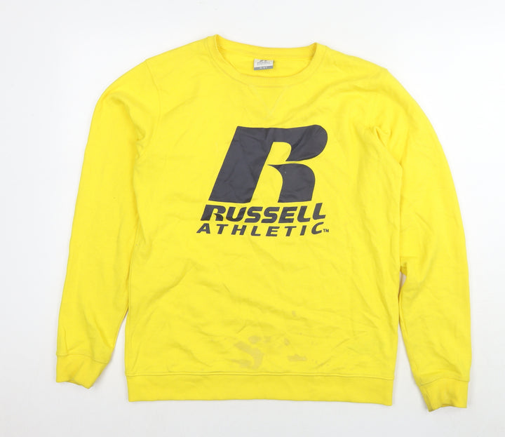 Russell Athletic Boys Yellow Cotton Pullover Sweatshirt Size 14-15 Years Pullover - Logo