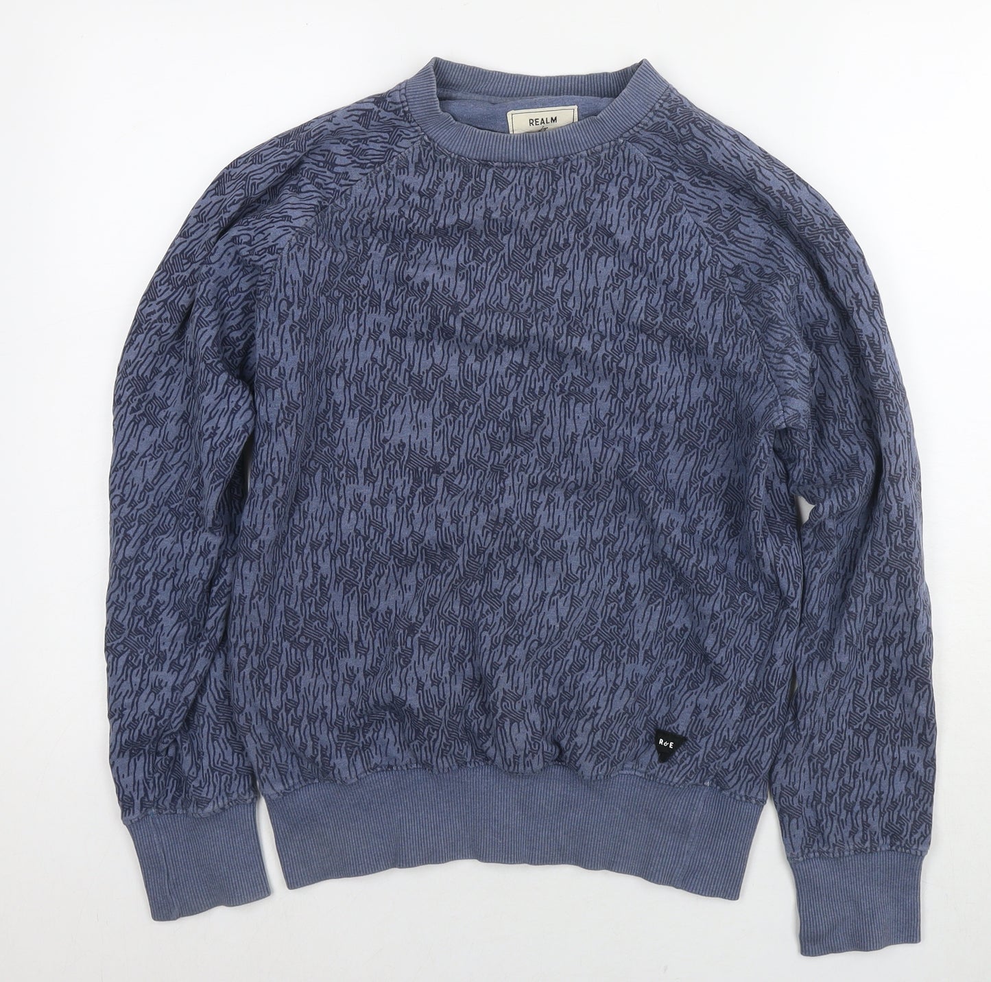 Realm & Empire Mens Blue Geometric Cotton Pullover Hoodie Size S