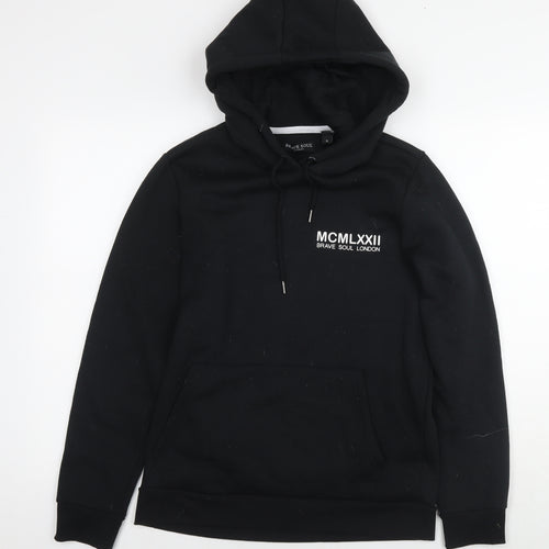 Brave Soul Mens Black Polyester Pullover Hoodie Size S - Logo