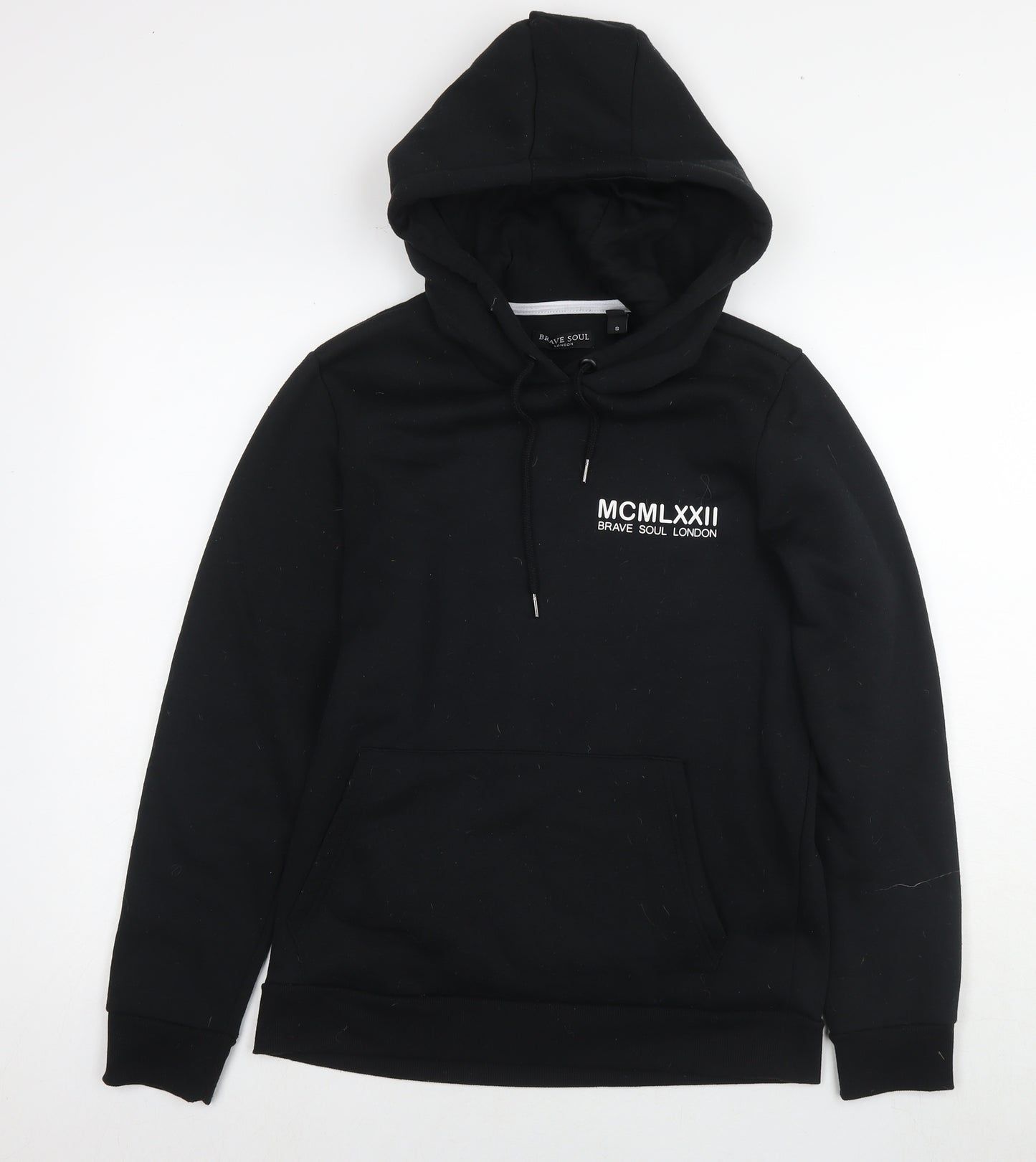 Brave Soul Mens Black Polyester Pullover Hoodie Size S - Logo