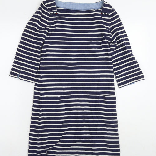 Joules Womens Blue Striped Cotton Jumper Dress Size 8 Round Neck Pullover