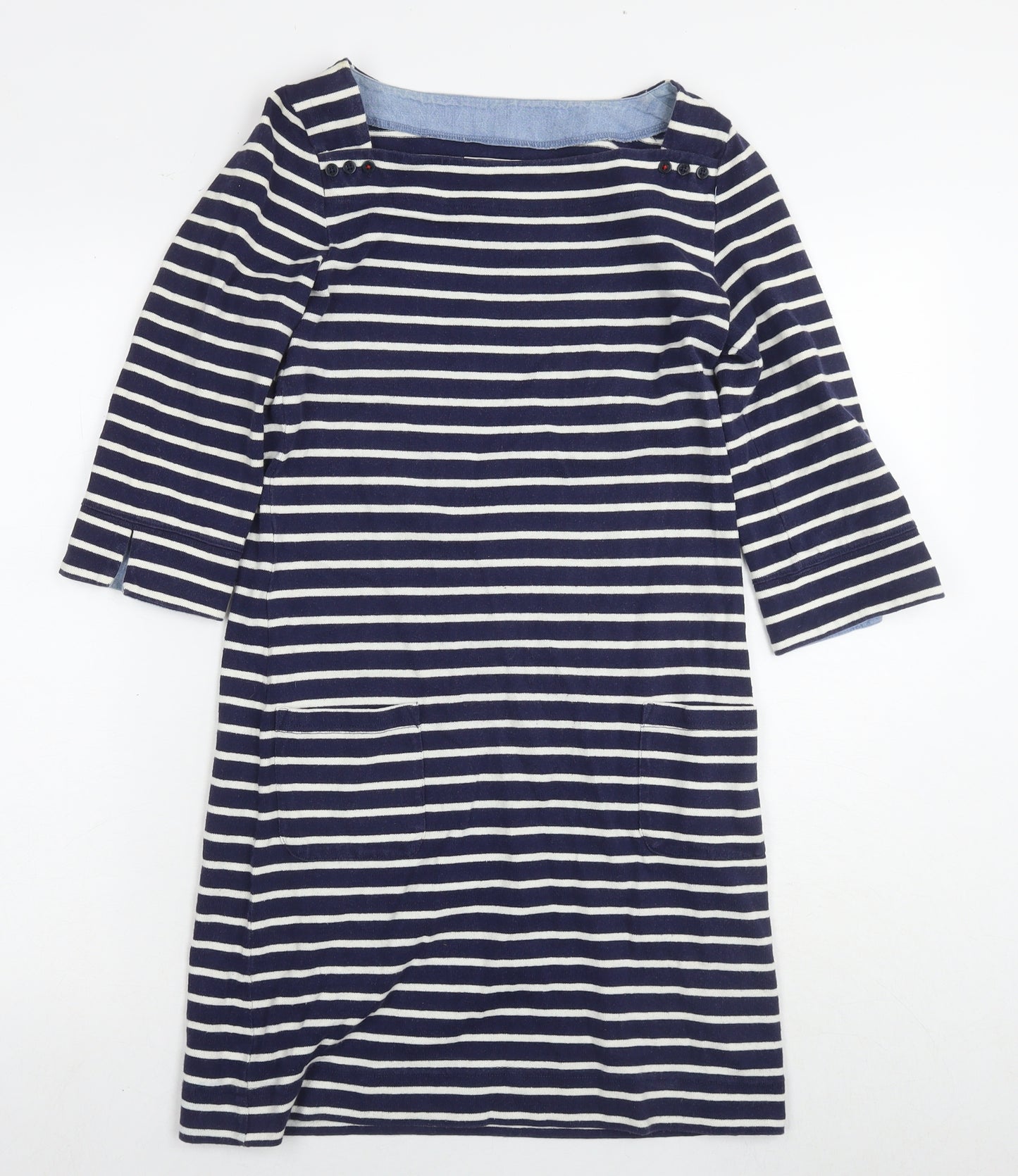 Joules Womens Blue Striped Cotton Jumper Dress Size 8 Round Neck Pullover