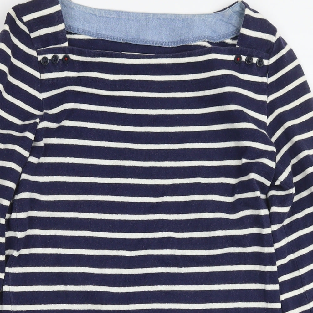 Joules Womens Blue Striped Cotton Jumper Dress Size 8 Round Neck Pullover