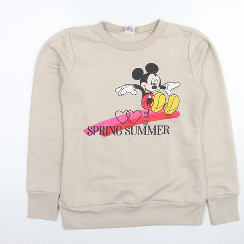 Disney Womens Beige Polyester Pullover Hoodie Size 8 Pullover - Mickey Mouse Spring Summer