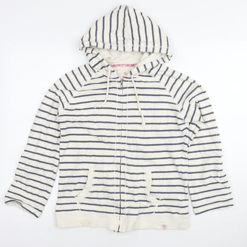 White Stuff Womens White Striped Cotton Full Zip Hoodie Size 10 Zip