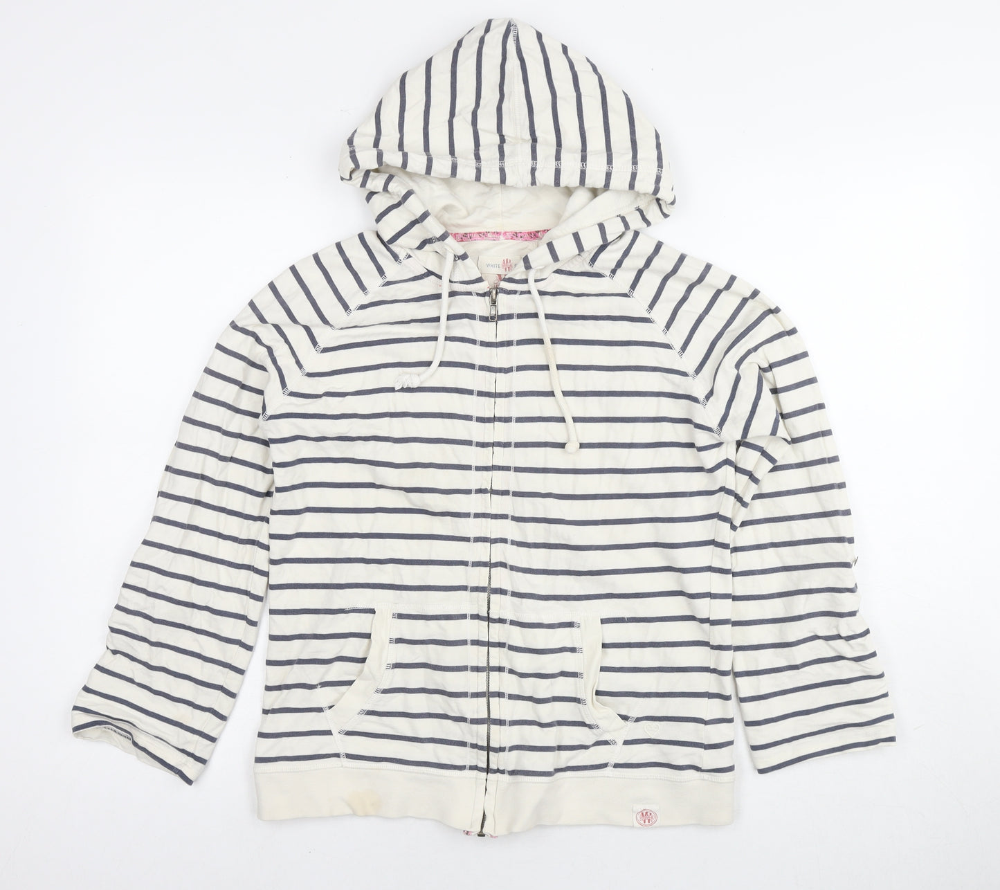 White Stuff Womens White Striped Cotton Full Zip Hoodie Size 10 Zip