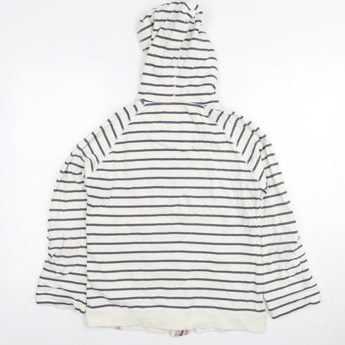 White Stuff Womens White Striped Cotton Full Zip Hoodie Size 10 Zip