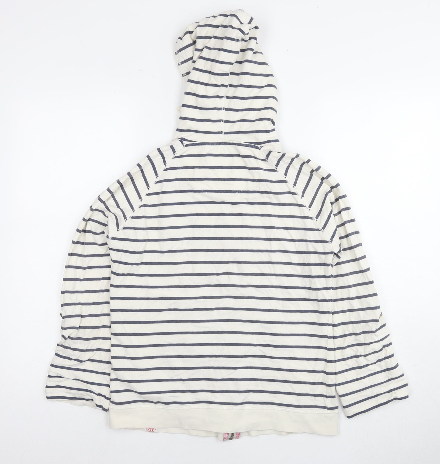 White Stuff Womens White Striped Cotton Full Zip Hoodie Size 10 Zip