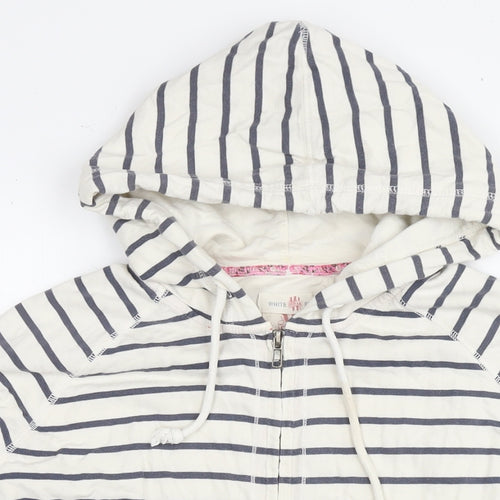 White Stuff Womens White Striped Cotton Full Zip Hoodie Size 10 Zip