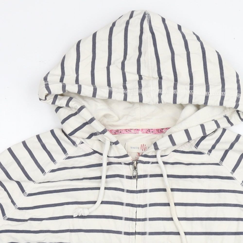 White Stuff Womens White Striped Cotton Full Zip Hoodie Size 10 Zip