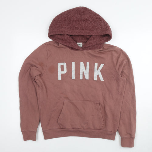 PINK Womens Brown Cotton Pullover Hoodie Size M Pullover - Logo