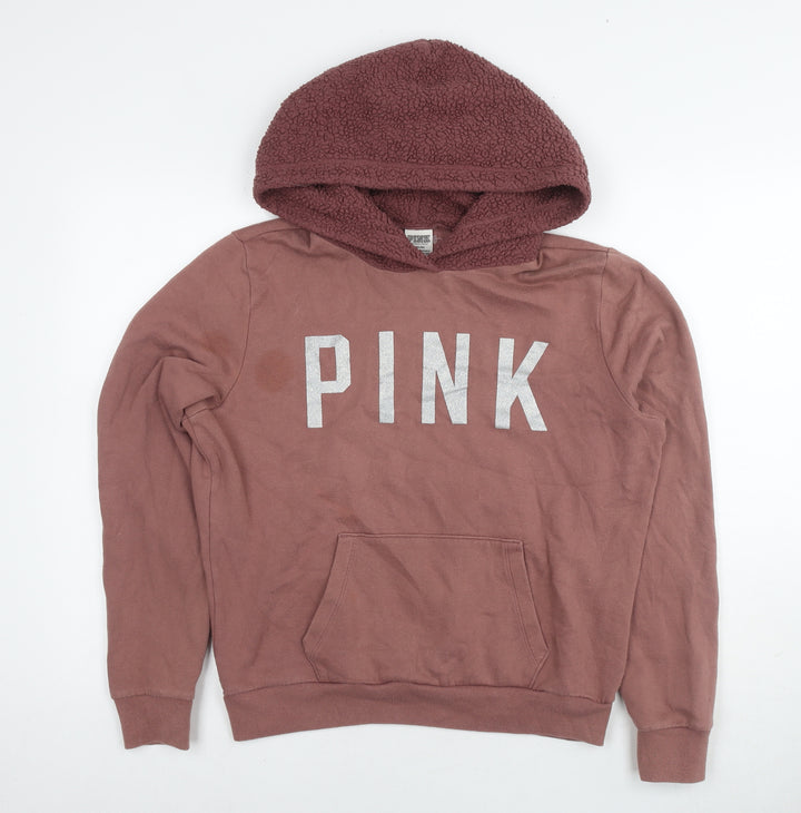 PINK Womens Brown Cotton Pullover Hoodie Size M Pullover - Logo