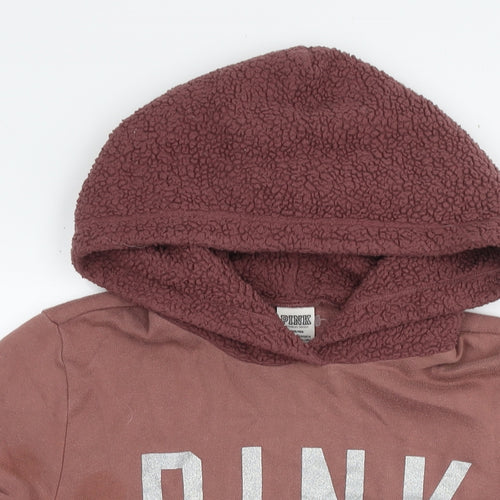 PINK Womens Brown Cotton Pullover Hoodie Size M Pullover - Logo