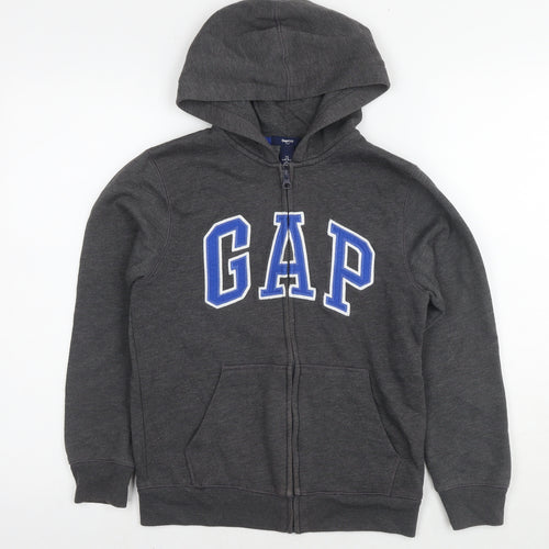 Gap Boys Grey Cotton Full Zip Hoodie Size 10-11 Years Zip - Logo