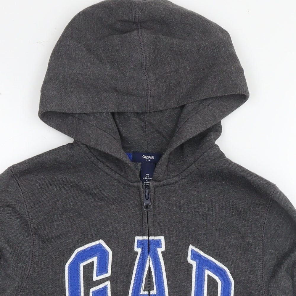 Gap Boys Grey Cotton Full Zip Hoodie Size 10-11 Years Zip - Logo