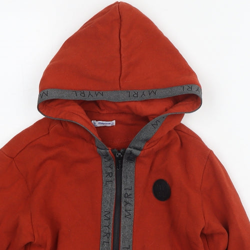 Mayoral Boys Brown Cotton Full Zip Hoodie Size 6 Years Zip - Logo