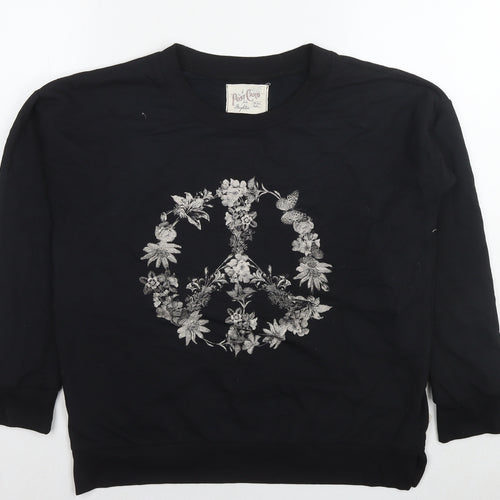 A Postcard From Brighton Womens Black Cotton Pullover Sweatshirt Size S Pullover - Flowers Peace