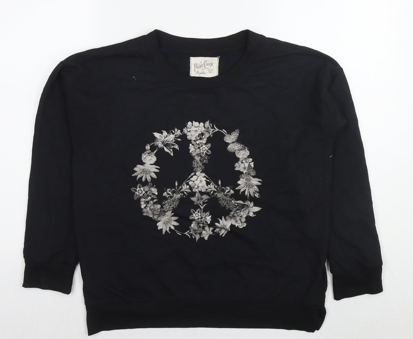 A Postcard From Brighton Womens Black Cotton Pullover Sweatshirt Size S Pullover - Flowers Peace