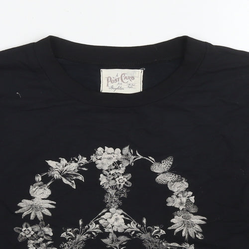 A Postcard From Brighton Womens Black Cotton Pullover Sweatshirt Size S Pullover - Flowers Peace