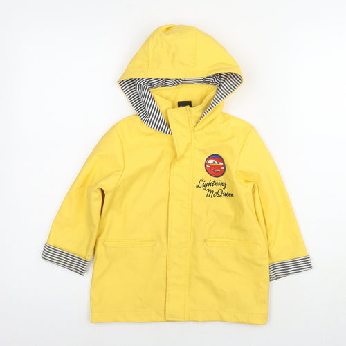 Disney Boys Yellow Rain Coat Jacket Size 3 Years Zip - Lightning McQueen