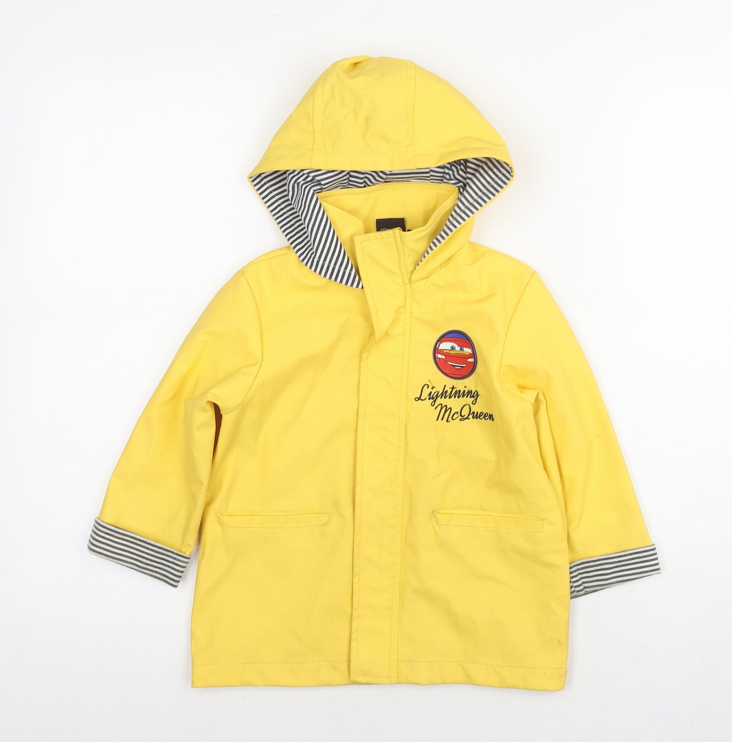 Disney Boys Yellow Rain Coat Jacket Size 3 Years Zip - Lightning McQueen