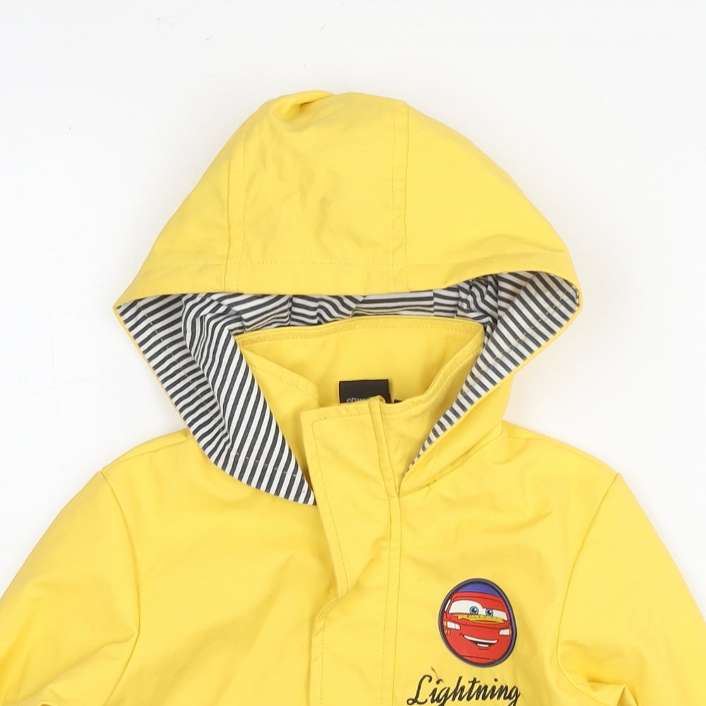 Disney Boys Yellow Rain Coat Jacket Size 3 Years Zip - Lightning McQueen